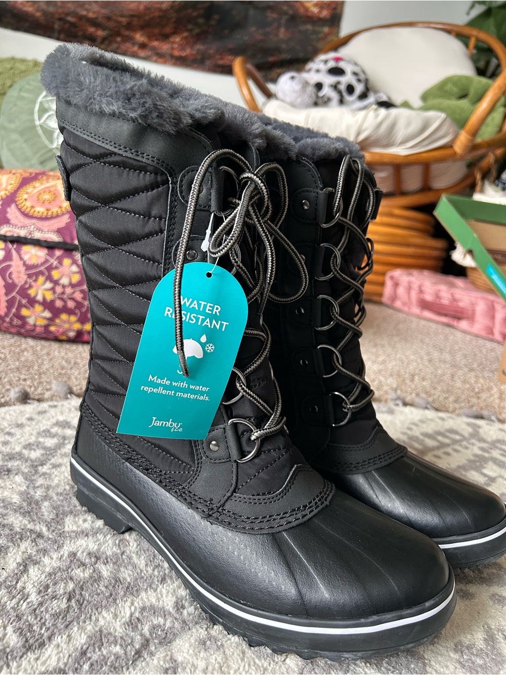 NWT women’s tall black furry boots